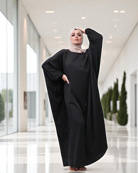 Free Size Kaftan Abaya - CYE Crush Fabric - Elasticated Sleeves - Matching Hijab