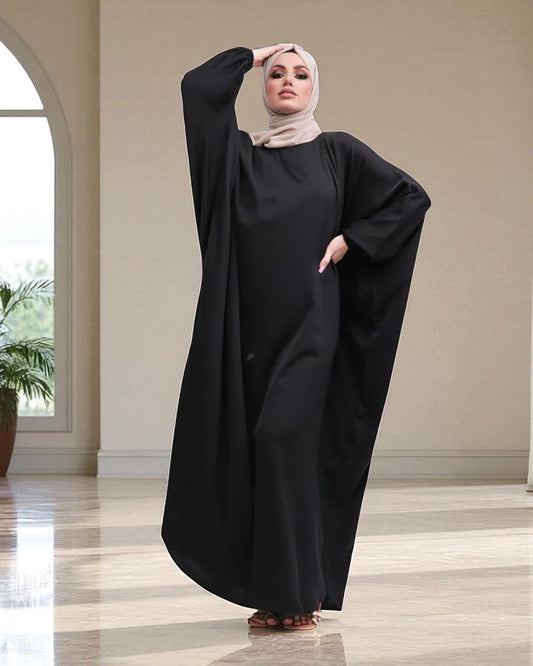 Free Size Kaftan Abaya - CYE Crush Fabric - Elasticated Sleeves - Matching Hijab