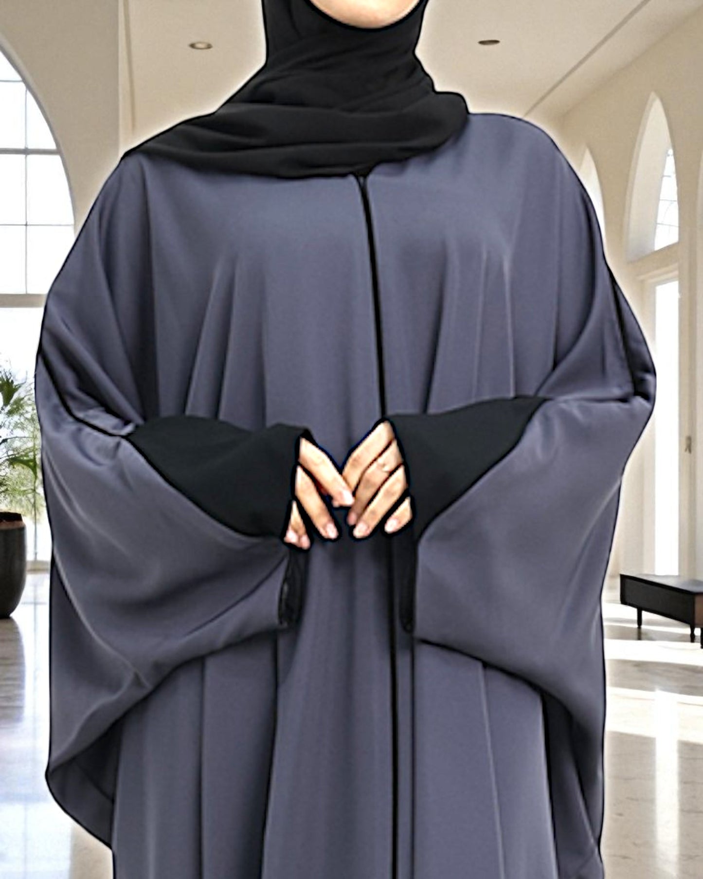 Free Size Kaftan Abaya in Premium Tiktok Fabric - Closed Abaya - Piping Design - Contrast Piping - Designer Sleeves - Complementary Hijab