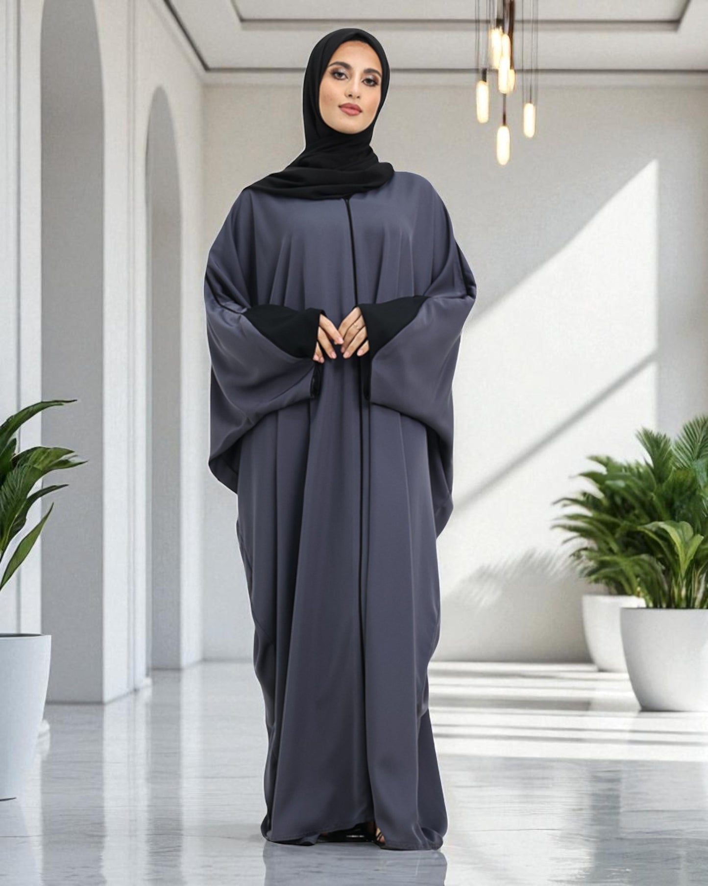 Free Size Kaftan Abaya in Premium Tiktok Fabric - Closed Abaya - Piping Design - Contrast Piping - Designer Sleeves - Complementary Hijab