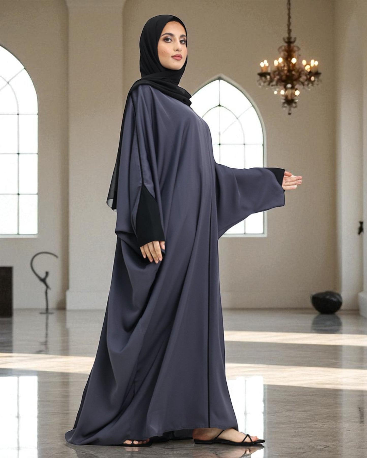 Free Size Kaftan Abaya in Premium Tiktok Fabric - Closed Abaya - Piping Design - Contrast Piping - Designer Sleeves - Complementary Hijab