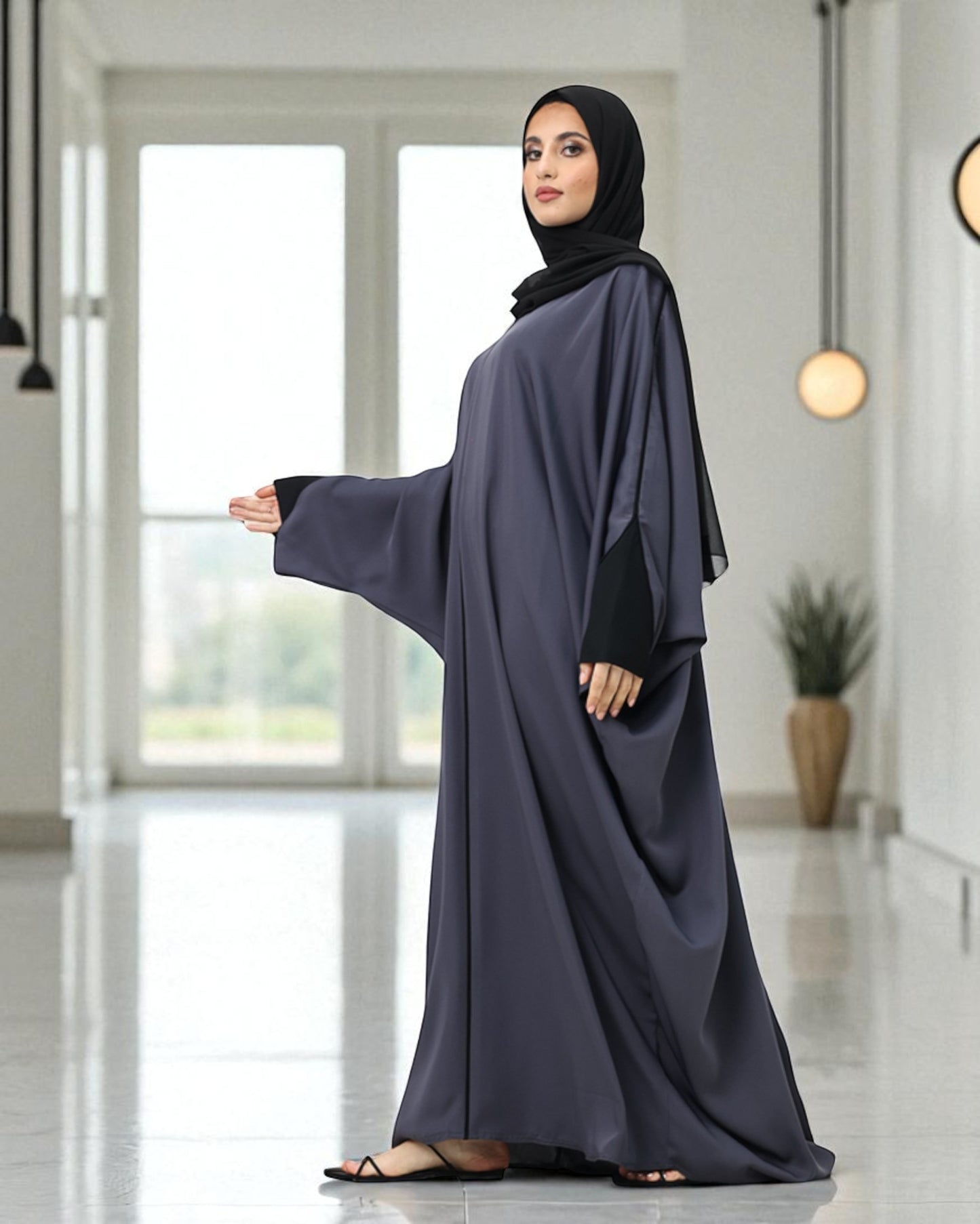 Free Size Kaftan Abaya in Premium Tiktok Fabric - Closed Abaya - Piping Design - Contrast Piping - Designer Sleeves - Complementary Hijab