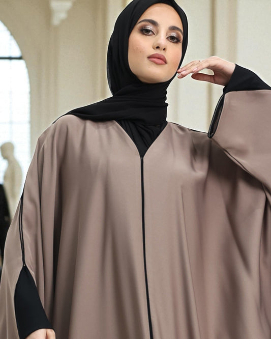Free Size Kaftan Abaya in Premium Tiktok Fabric - Closed Abaya - Piping Design - Contrast Piping - Designer Sleeves - Complementary Hijab