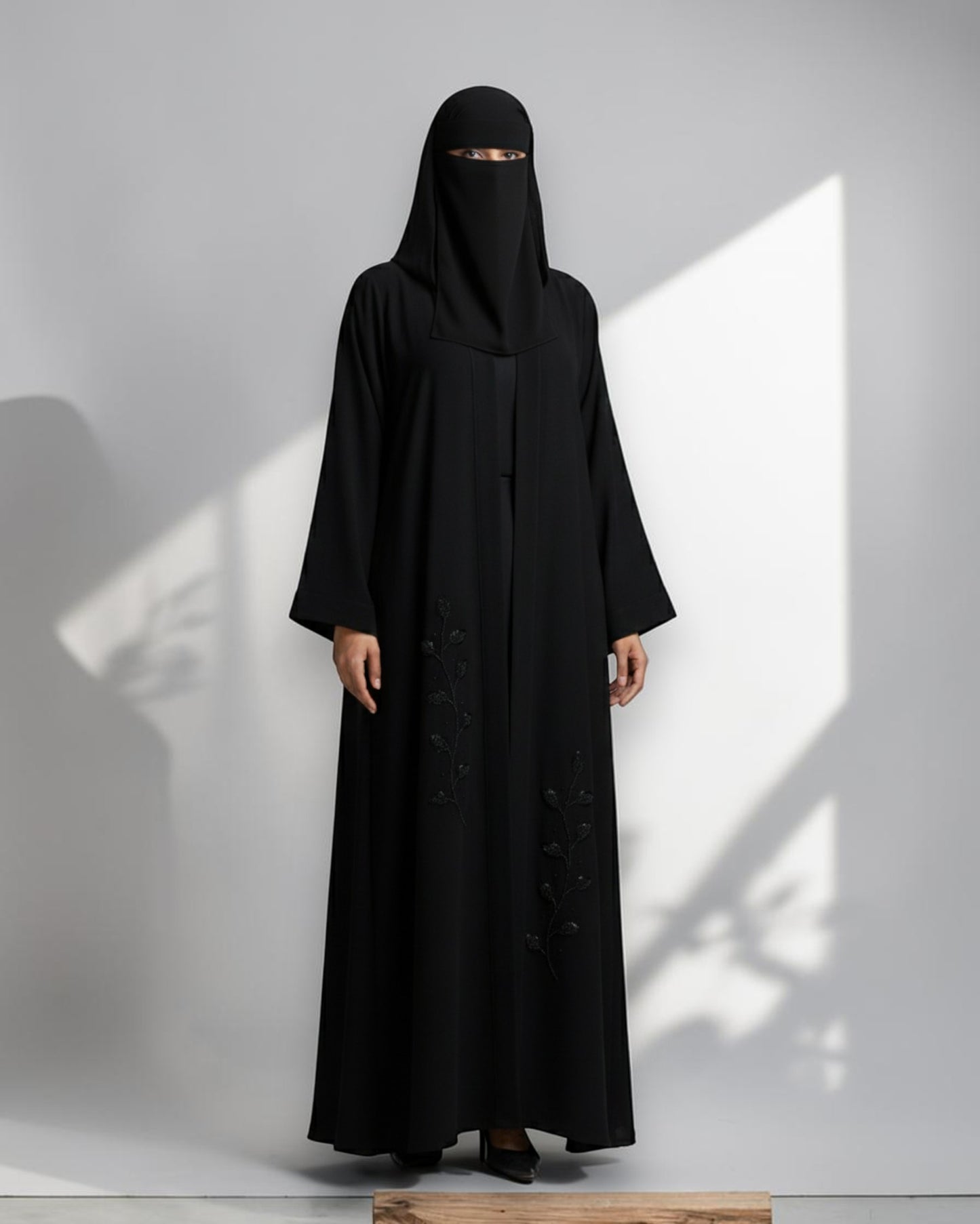 Black Handwork Abaya With Beaded Detail
