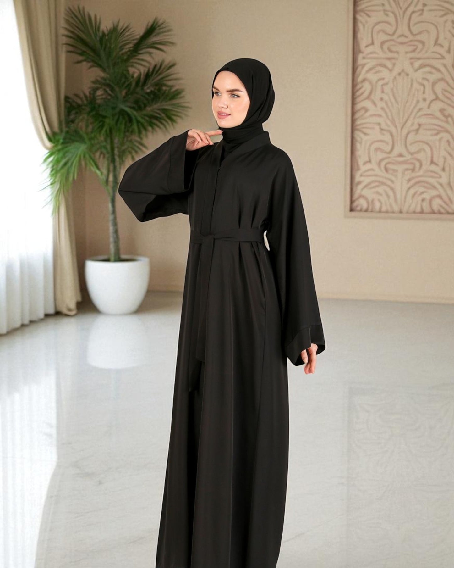 Front Open Nida Satin Abaya Set