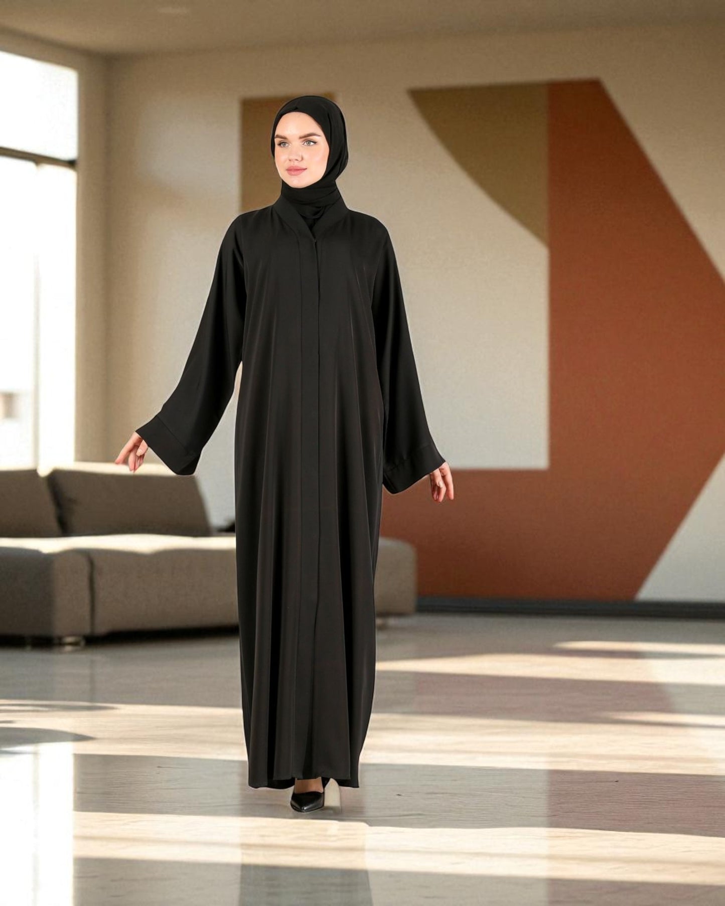 Front Open Nida Satin Abaya Set
