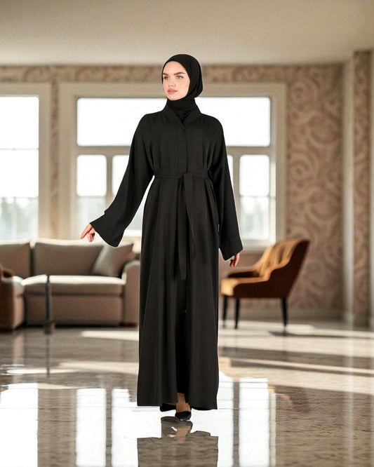 Front Open Nida Satin Abaya Set