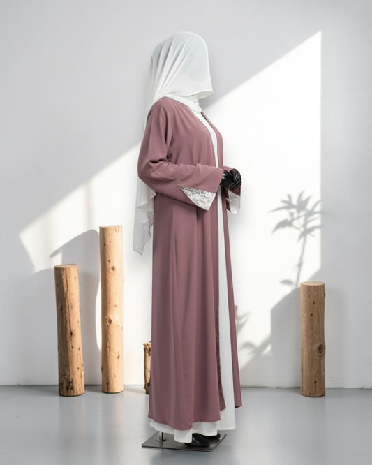 Abaya With Attached Shrug And White Hijab