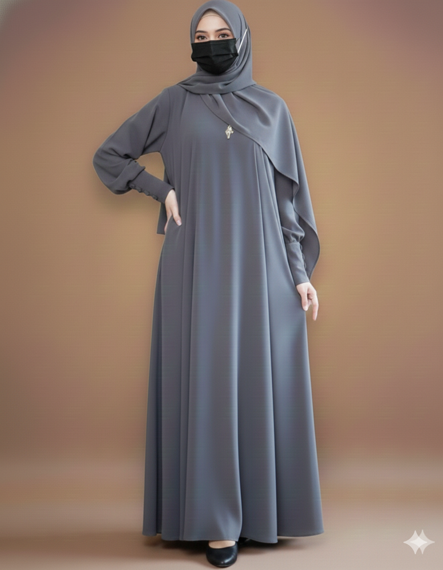 Umbrella Flare Firdaus Fabric Abaya with Cuff Sleeves