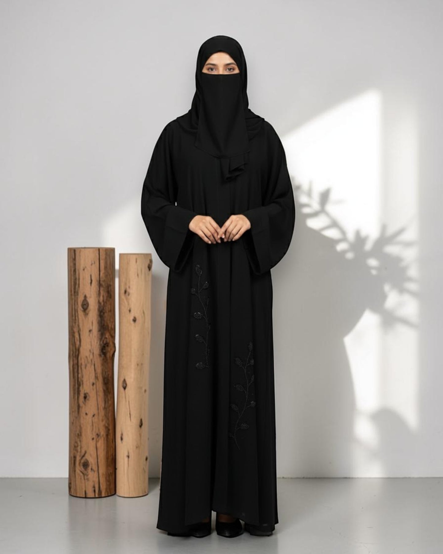 Black Handwork Abaya With Beaded Detail