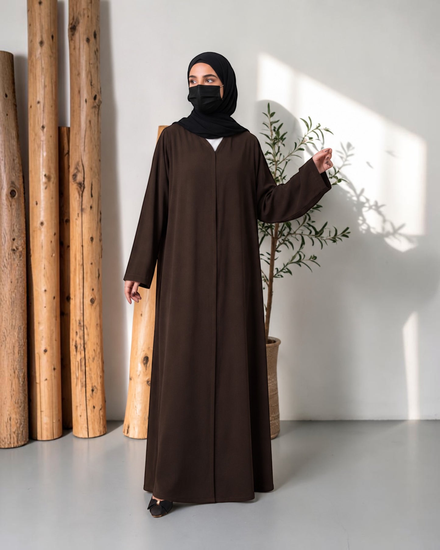Brown Abaya With Front Open Design