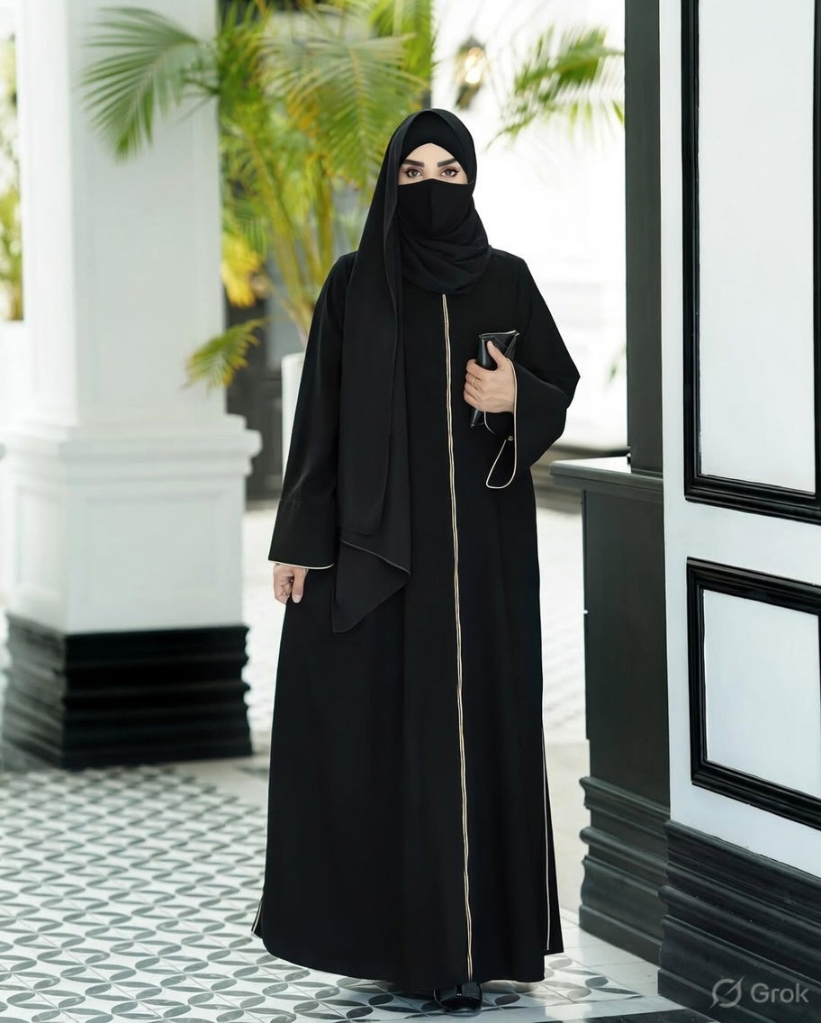 Abaya With Contrast Piping