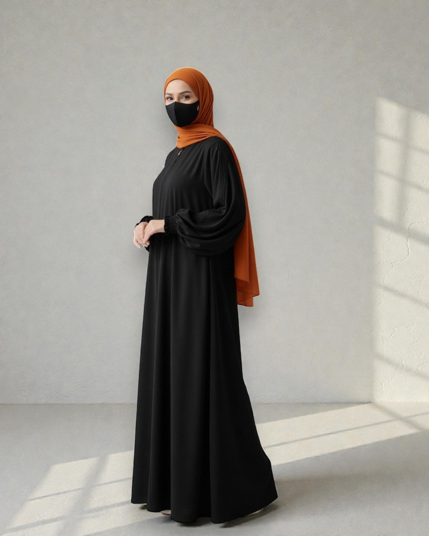 Black Abaya With Hijab – Front Open Zipper Style