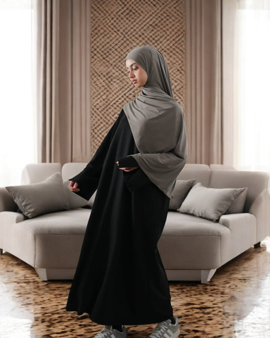 Simple A-Line Abaya with Flared Sleeves in Premium CEY Crush Fabric