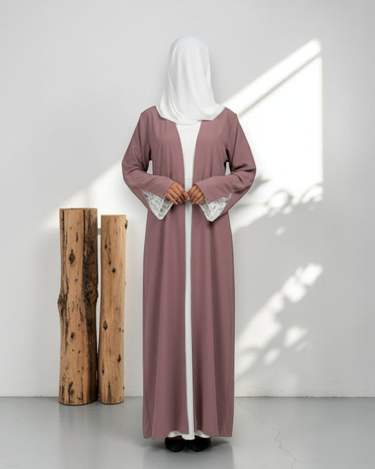 Abaya With Attached Shrug And White Hijab