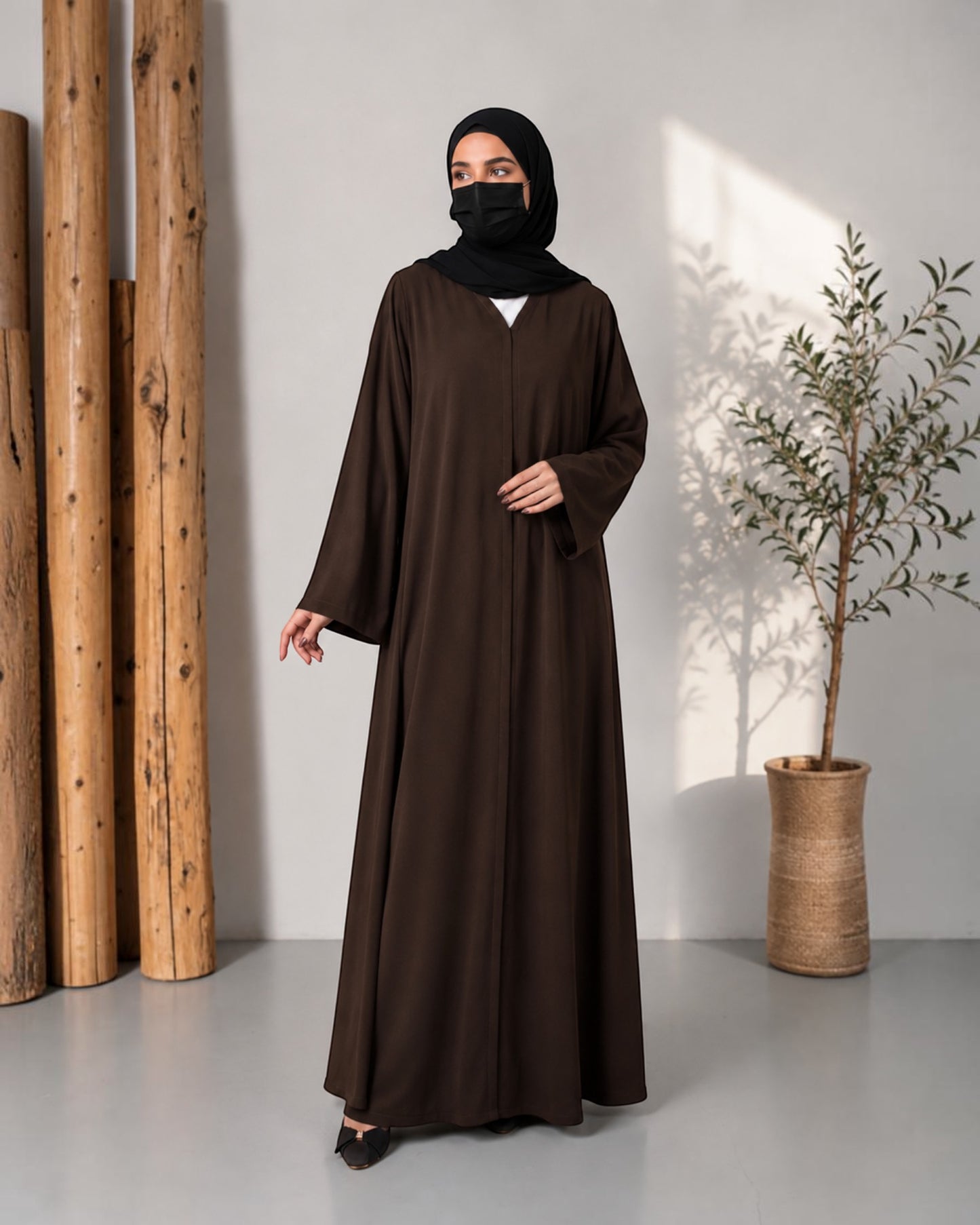 Brown Abaya With Front Open Design