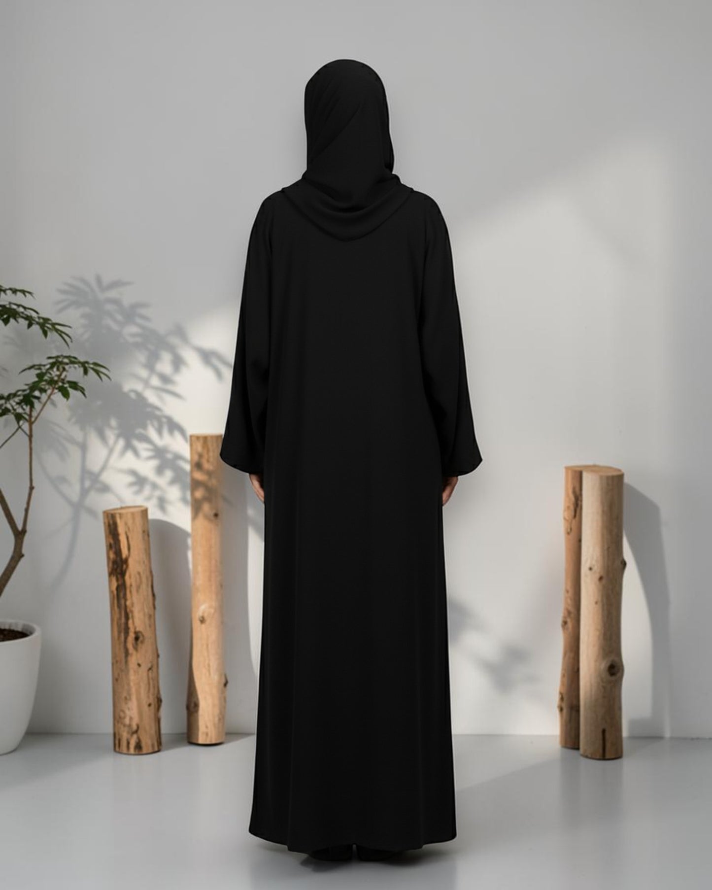 Black Handwork Abaya With Beaded Detail