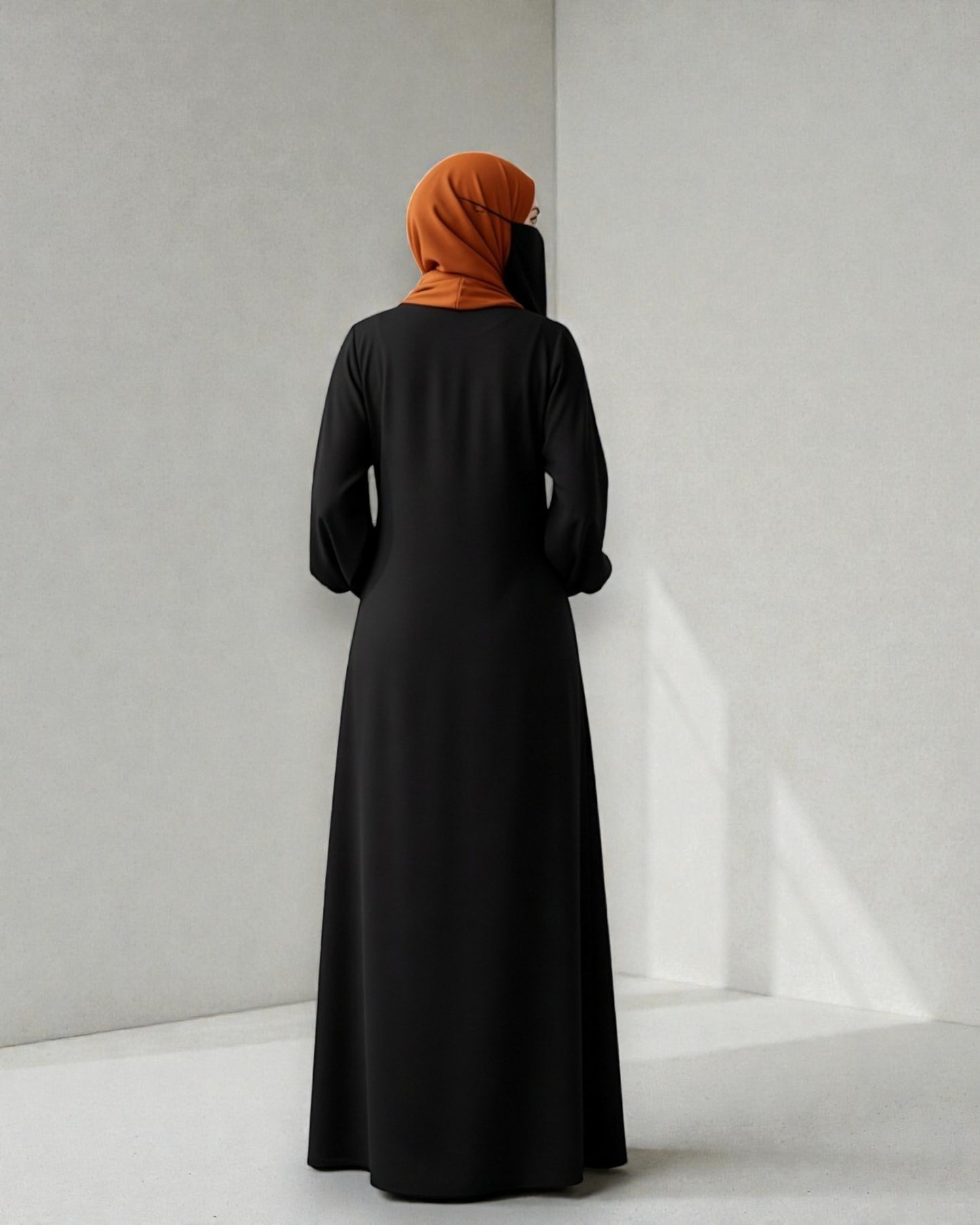 Black Abaya With Hijab – Front Open Zipper Style
