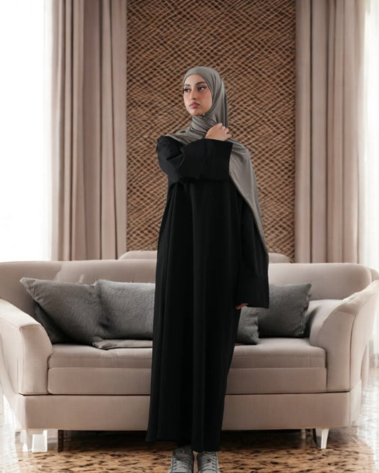 Simple A-Line Abaya with Flared Sleeves in Premium CEY Crush Fabric