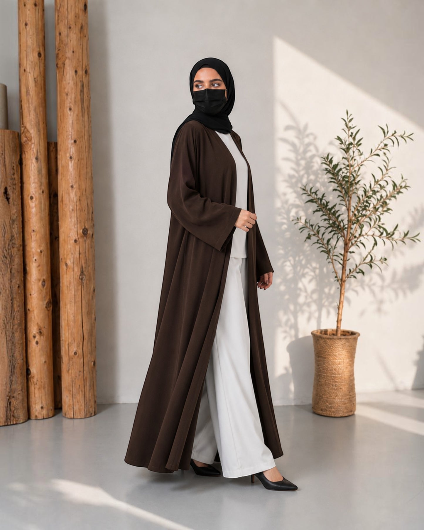 Brown Abaya With Front Open Design