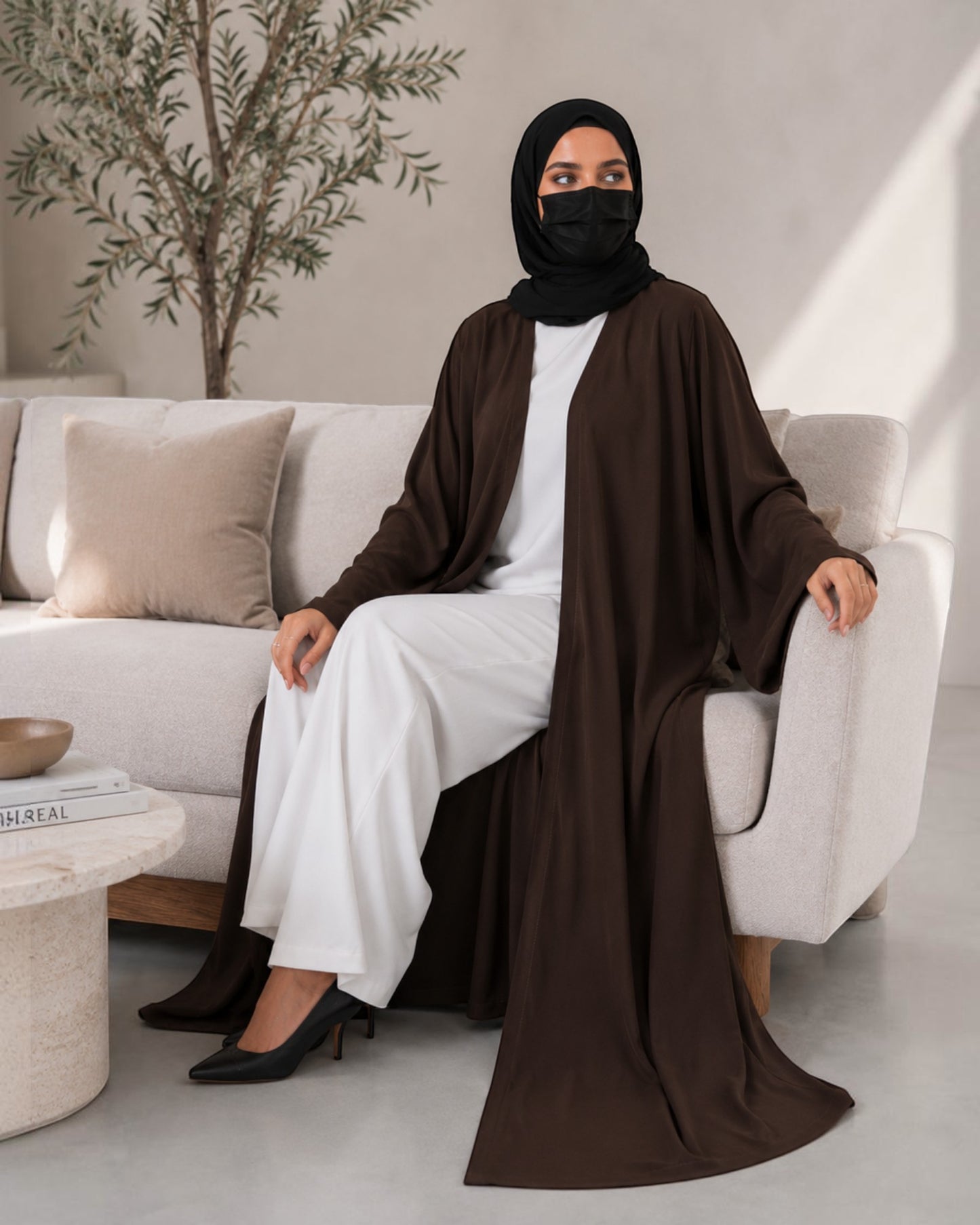Brown Abaya With Front Open Design