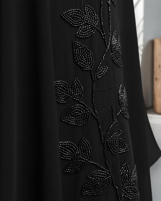 Black Handwork Abaya With Beaded Detail