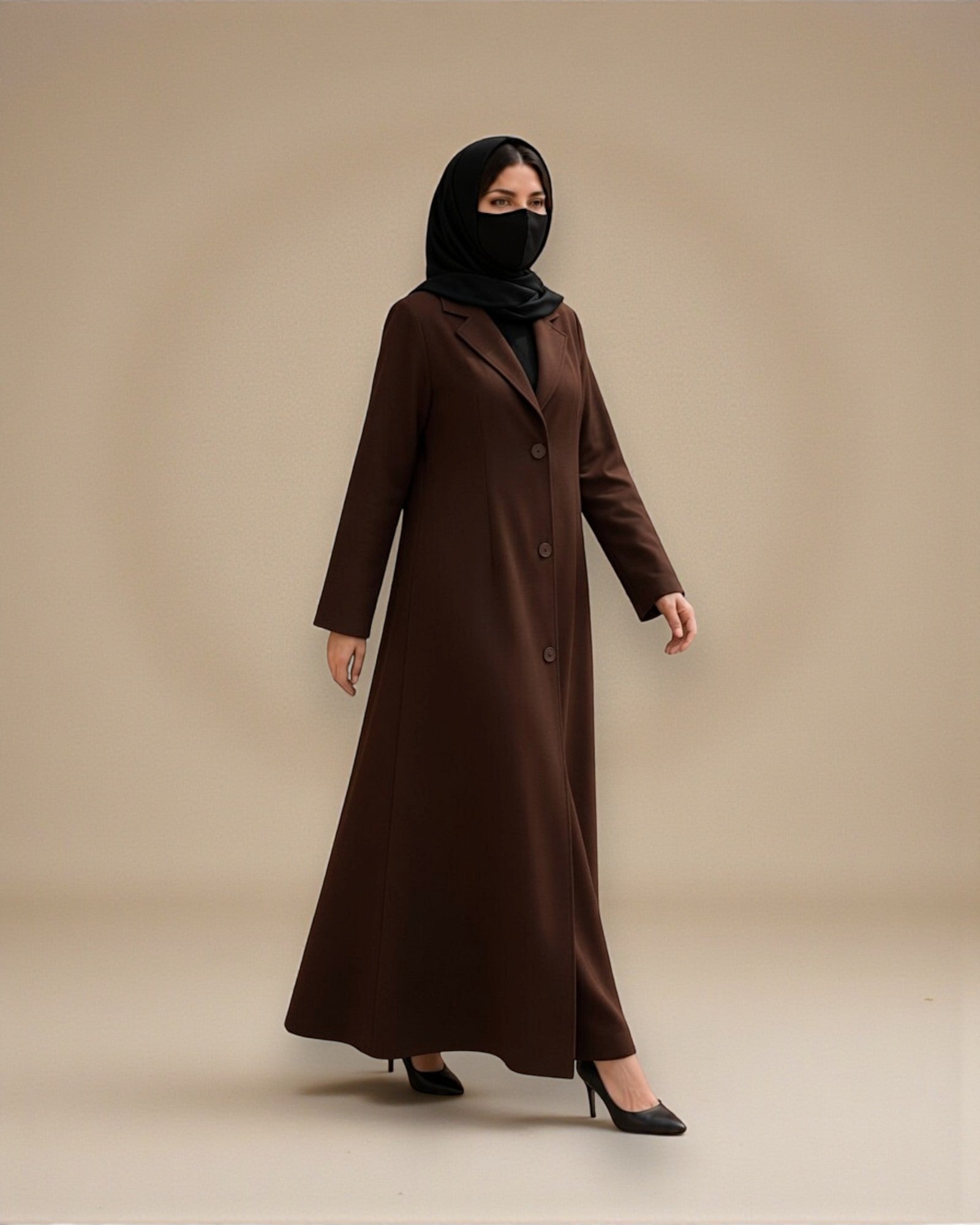 【新品】　eaphi big collar middle coat brown Coat Abaya With Lapel Collar – MUSHECO