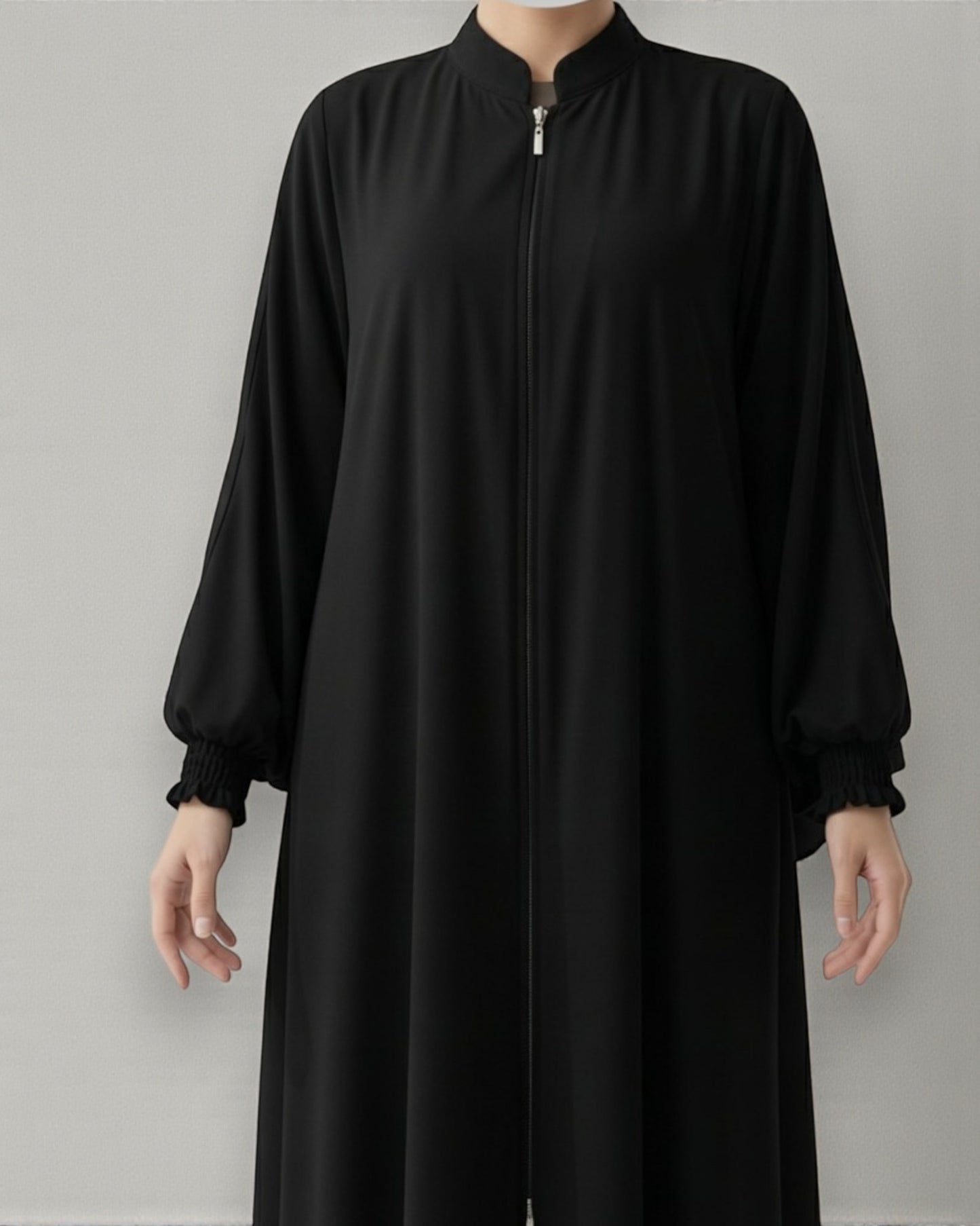 Black Abaya With Hijab – Front Open Zipper Style