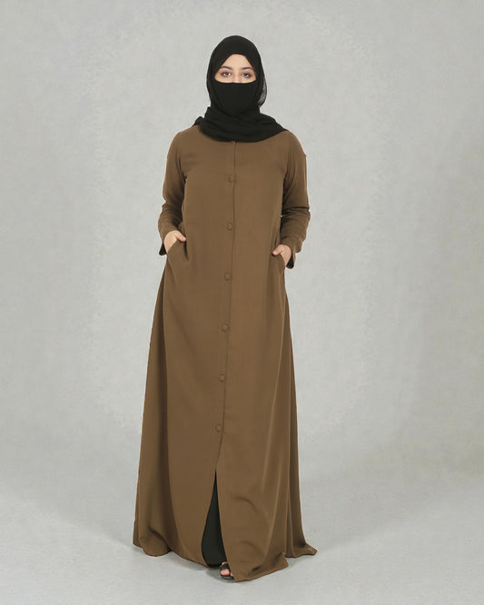 Front Open Abaya In Firdaus Fabric With Matching Buttons