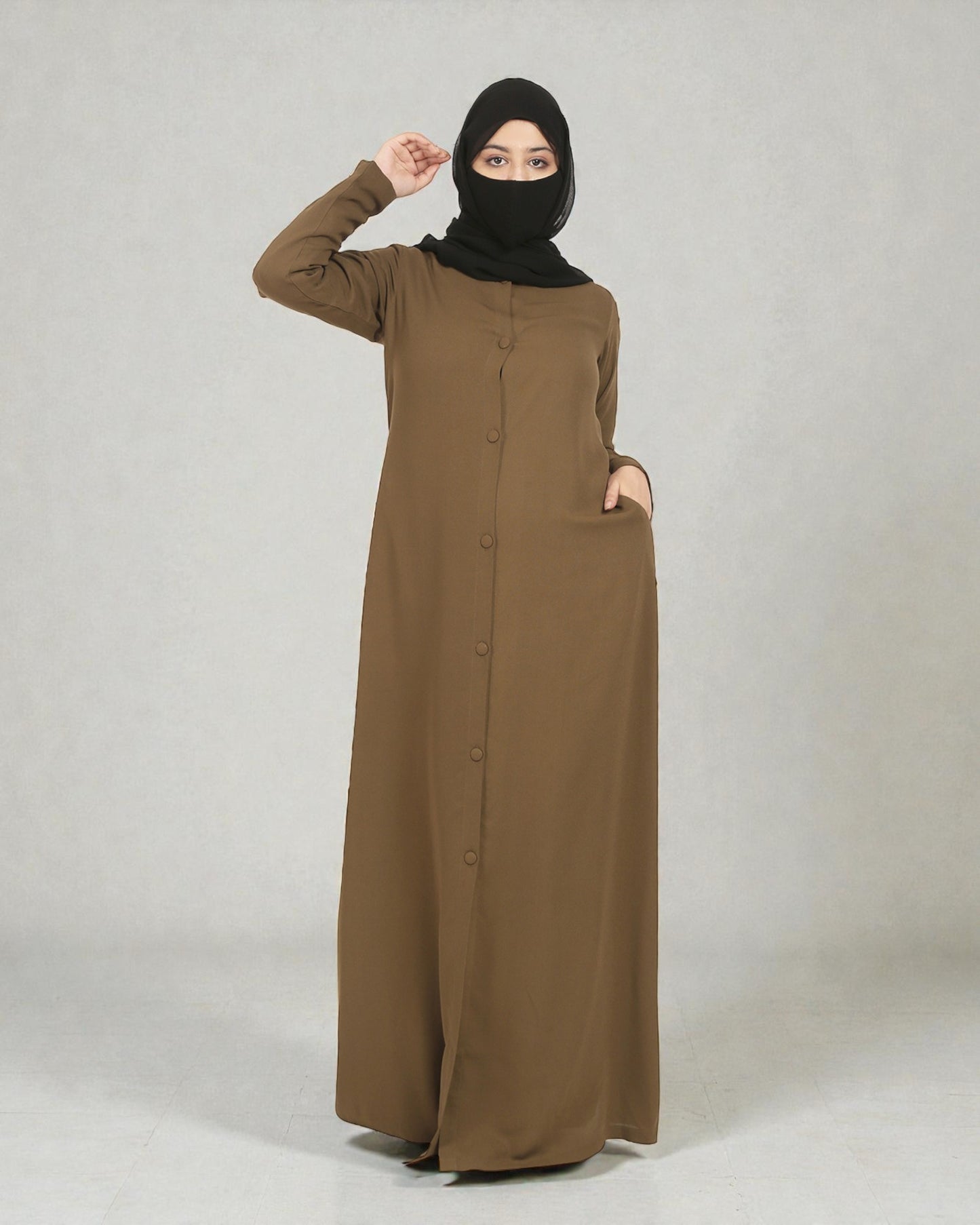 Front Open Abaya In Firdaus Fabric With Matching Buttons
