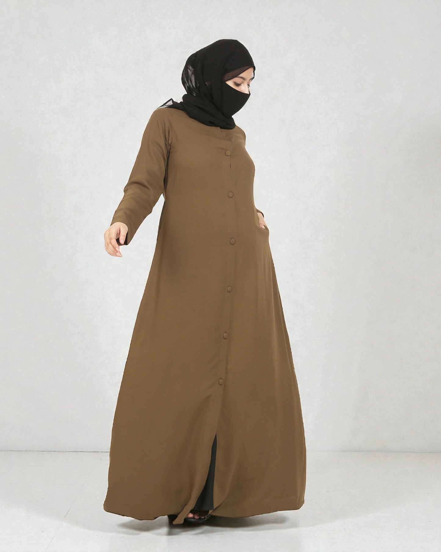 Front Open Abaya In Firdaus Fabric With Matching Buttons
