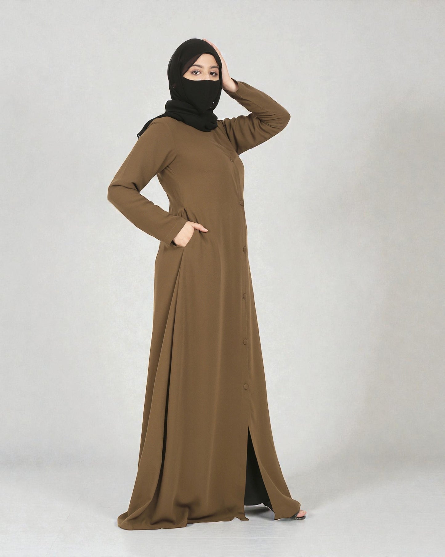 Front Open Abaya In Firdaus Fabric With Matching Buttons