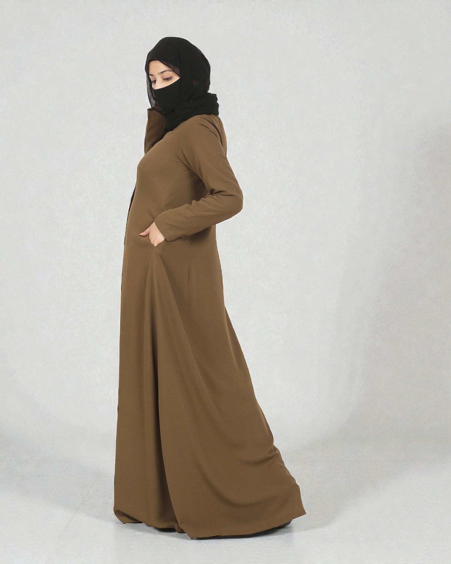 Front Open Abaya In Firdaus Fabric With Matching Buttons