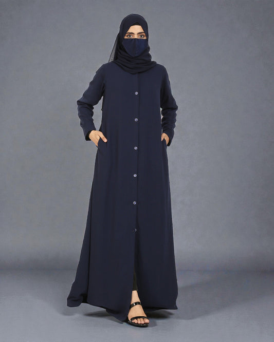 Musheco-Front Open Abaya With Buttons
