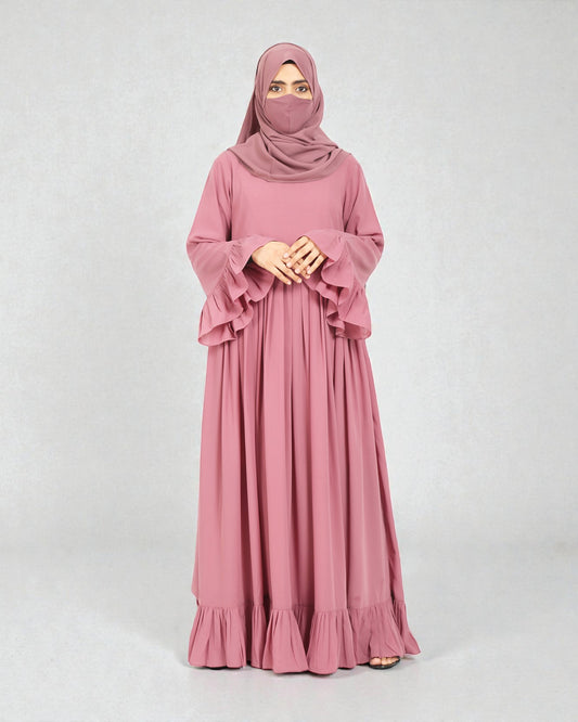 Designer Maxi Dress In Abaya Fit With Frills and Pleats.