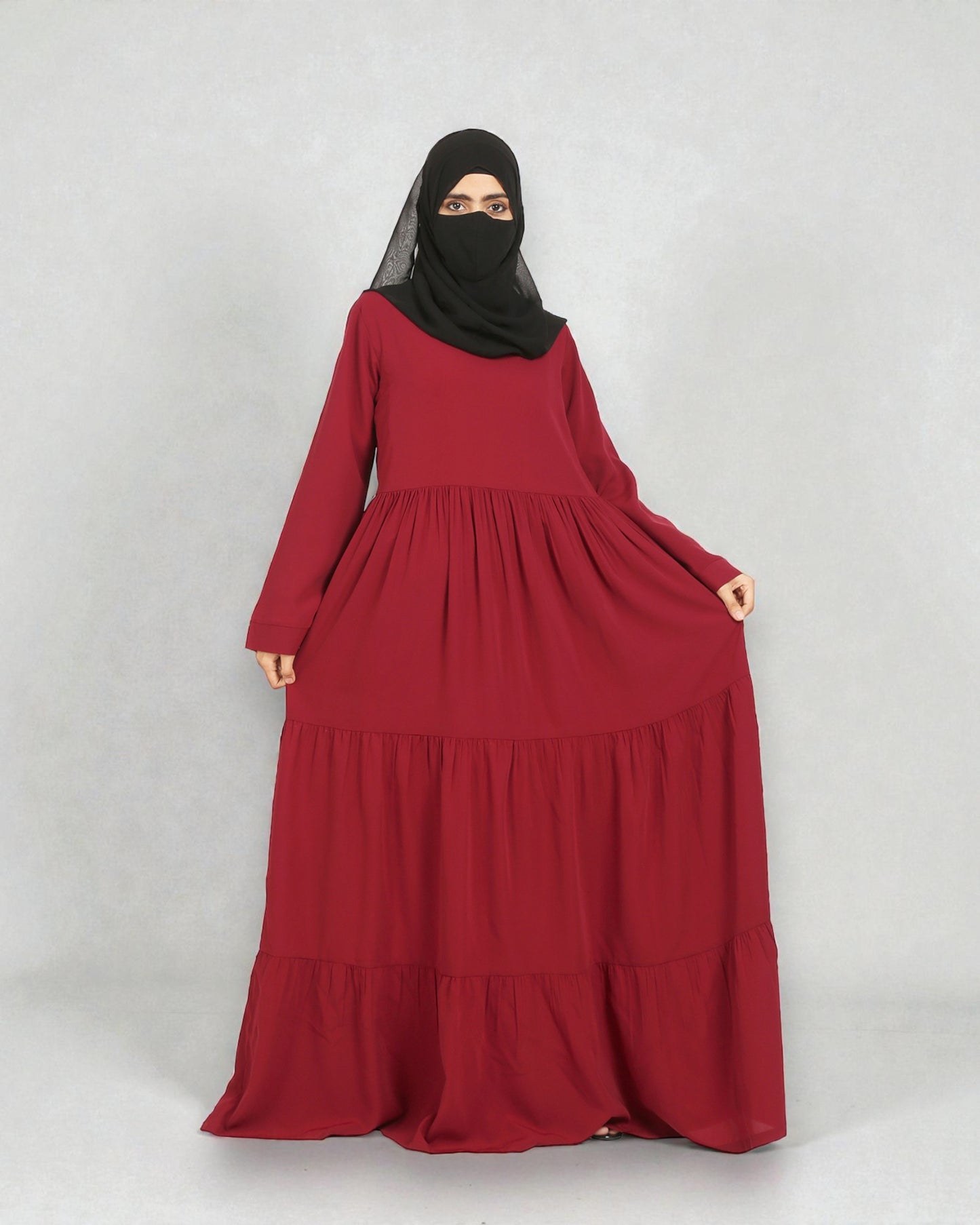 Musheco-Layered Abaya With Frills Like a Maxi Dress