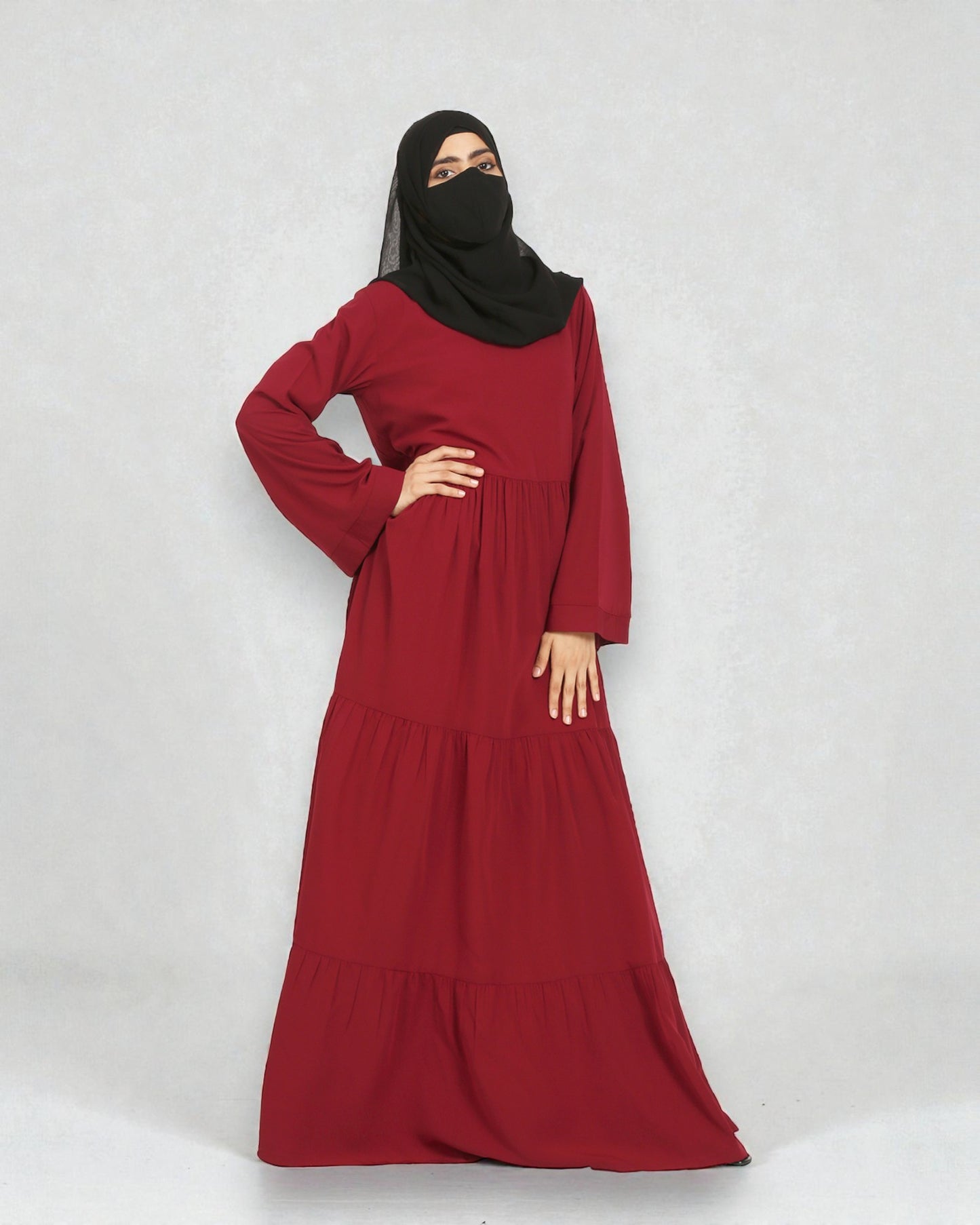 Musheco-Layered Abaya With Frills Like a Maxi Dress