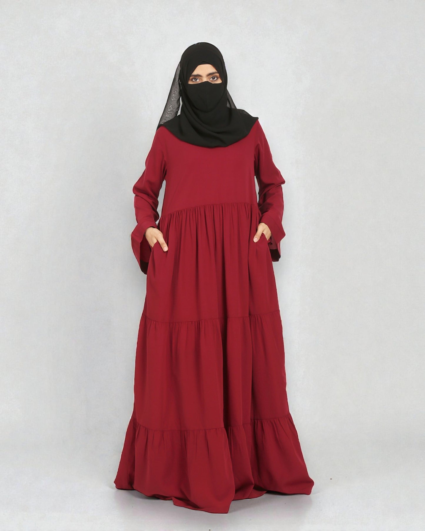 Musheco-Layered Abaya With Frills Like a Maxi Dress