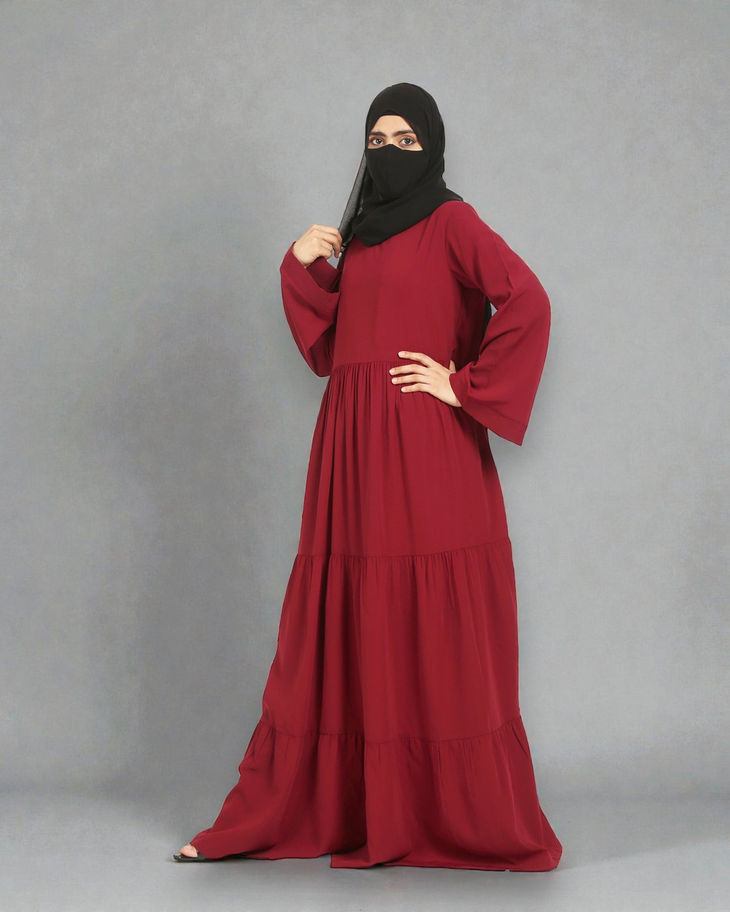 Musheco-Layered Abaya With Frills Like a Maxi Dress