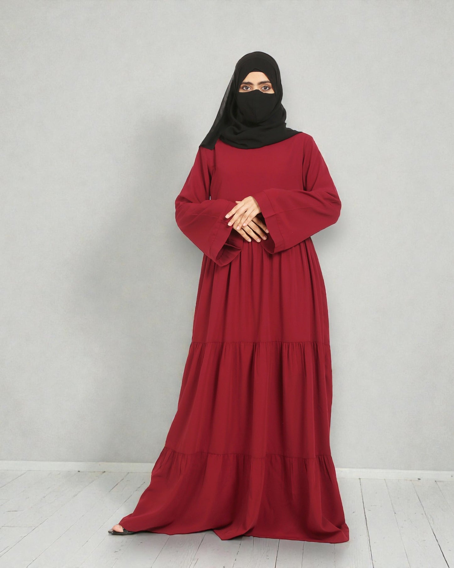 Musheco-Layered Abaya With Frills Like a Maxi Dress