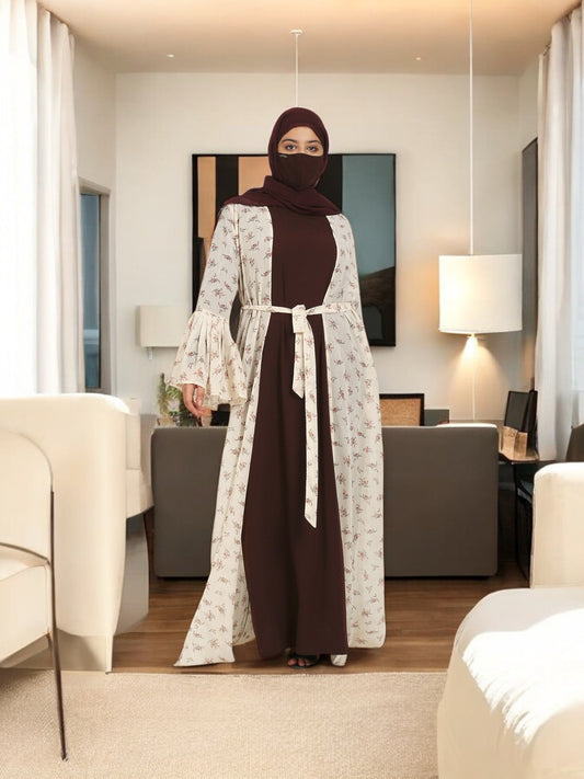 2 Pieces Set Of A Printed Designer Shrug and An Inner Abaya.