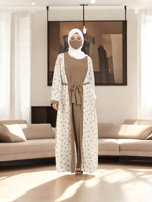 2 Pieces Set Of A Printed Shrug and An Inner Abaya.