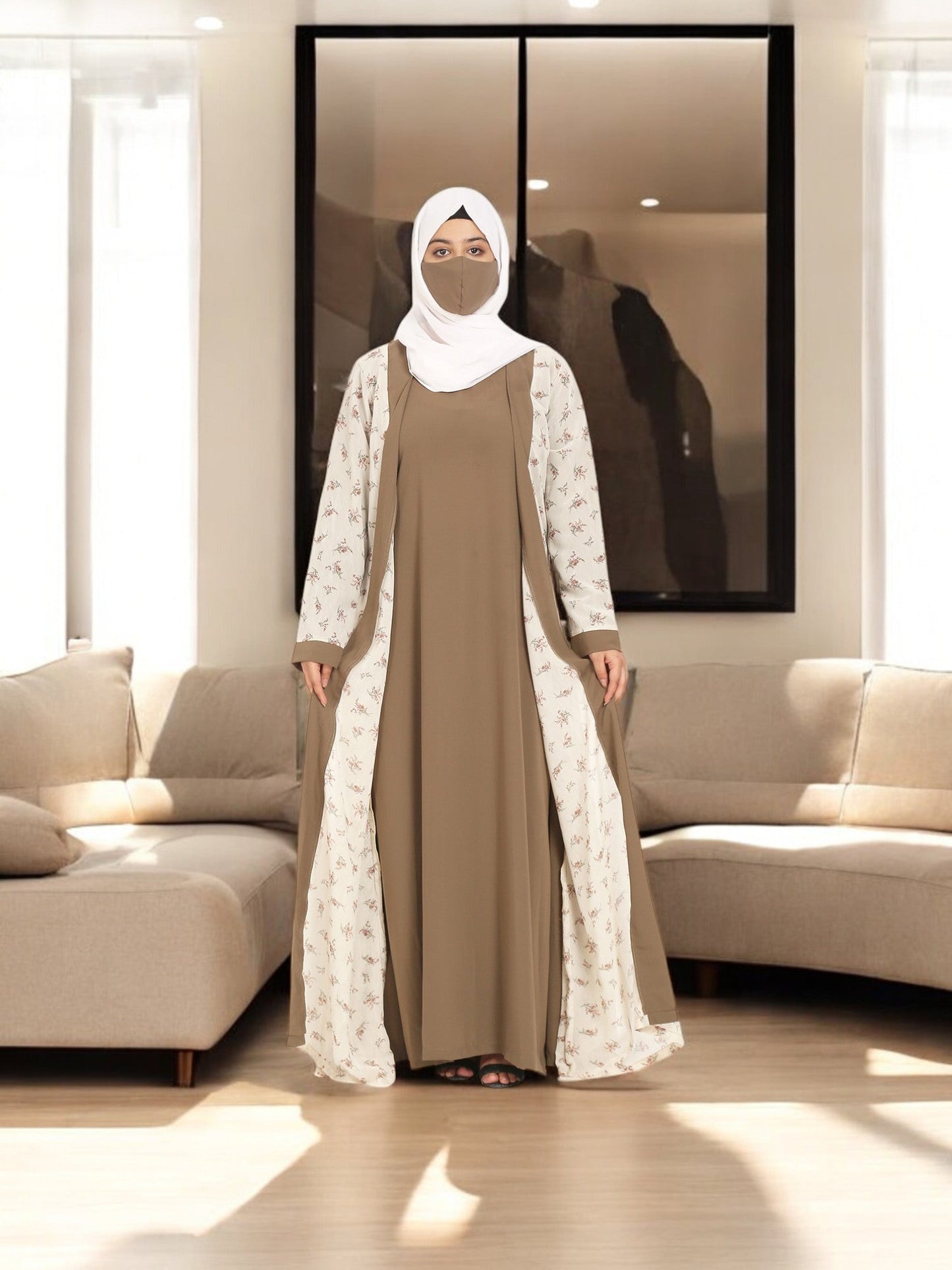 2 Pieces Set Of A Printed Shrug and An Inner Abaya.