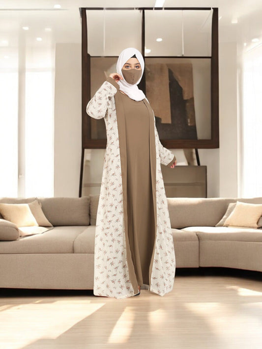 2 Pieces Set Of A Printed Shrug and An Inner Abaya.