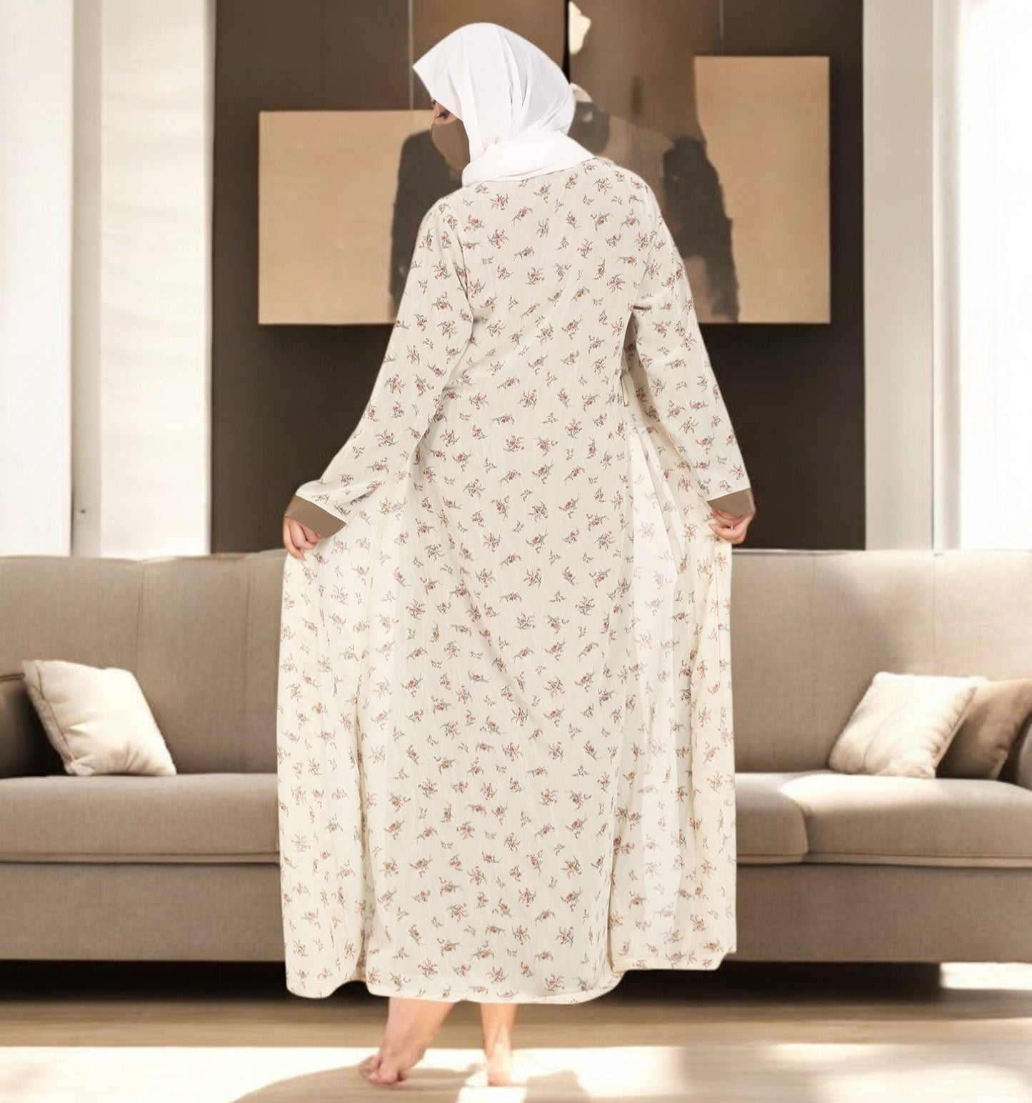 2 Pieces Set Of A Printed Shrug and An Inner Abaya.
