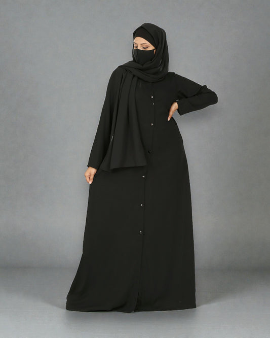 Musheco-Front Open Abaya With Buttons