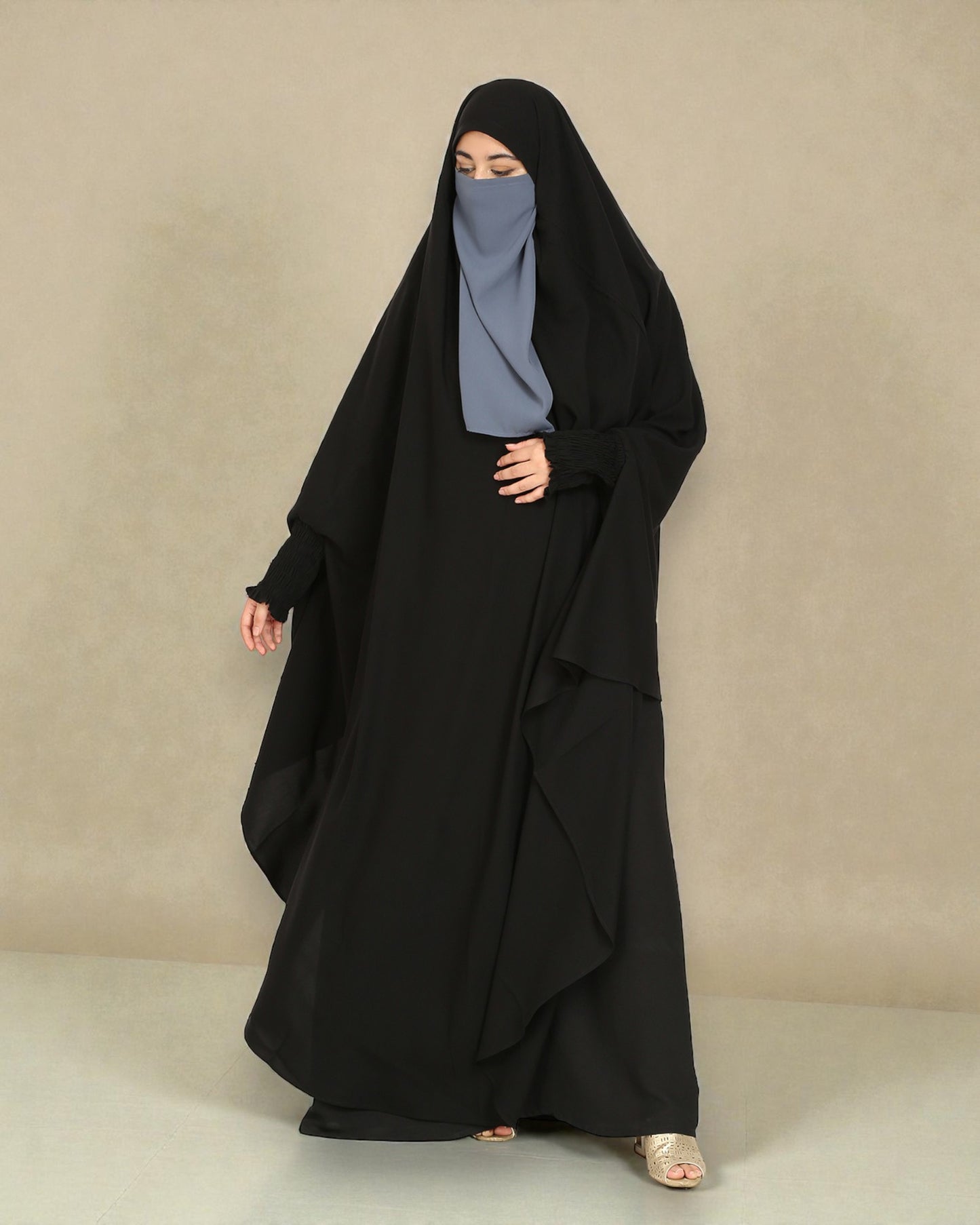 Three Pieces Jilbab Set-Kaftan, Khimar and Nose Piece