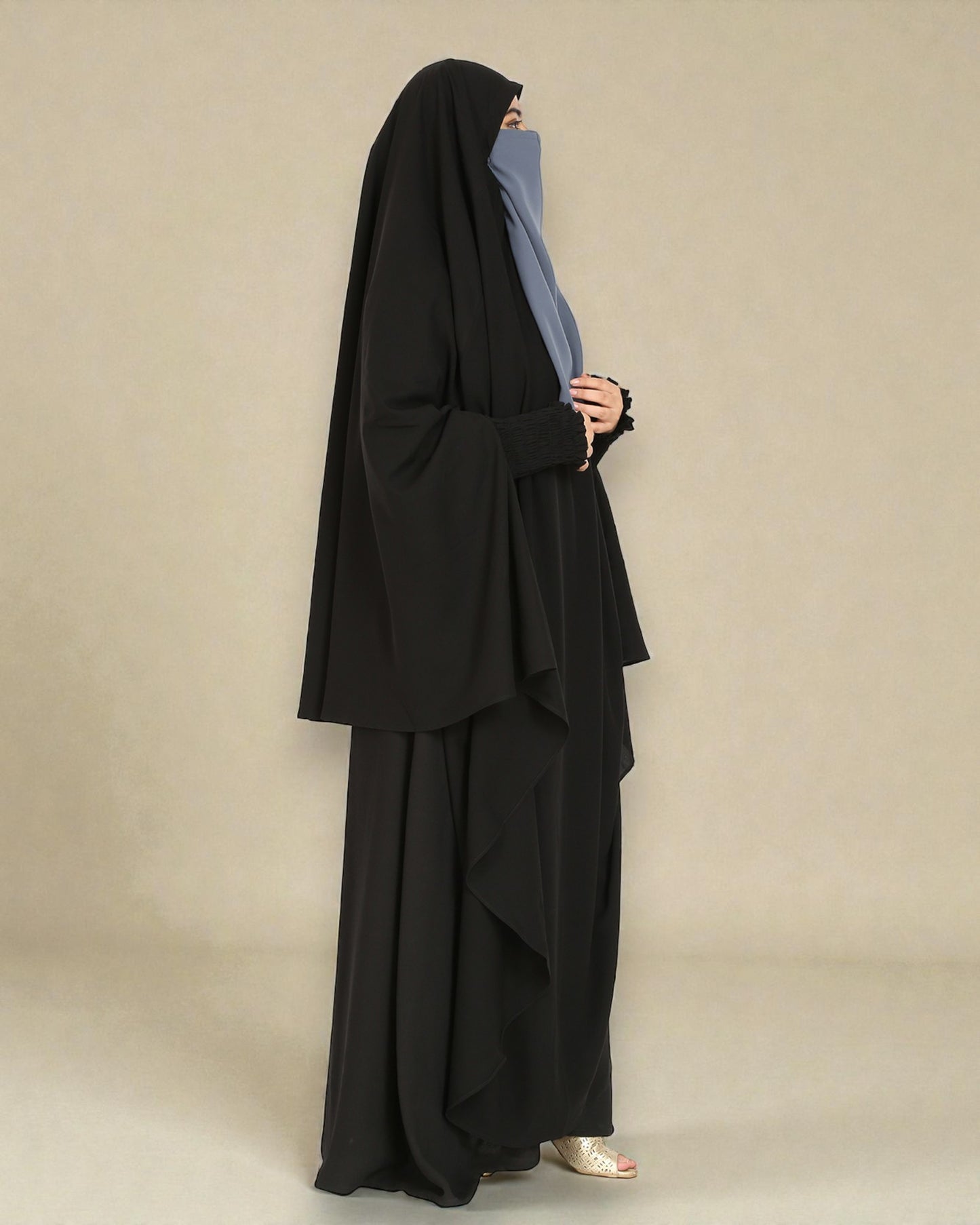 Three Pieces Jilbab Set-Kaftan, Khimar and Nose Piece