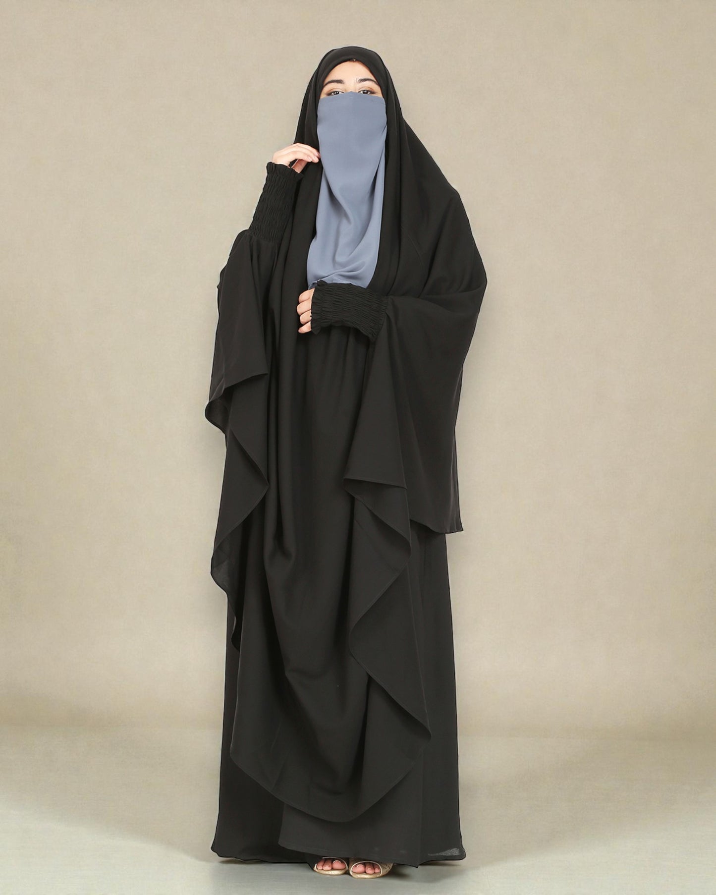 Three Pieces Jilbab Set-Kaftan, Khimar and Nose Piece