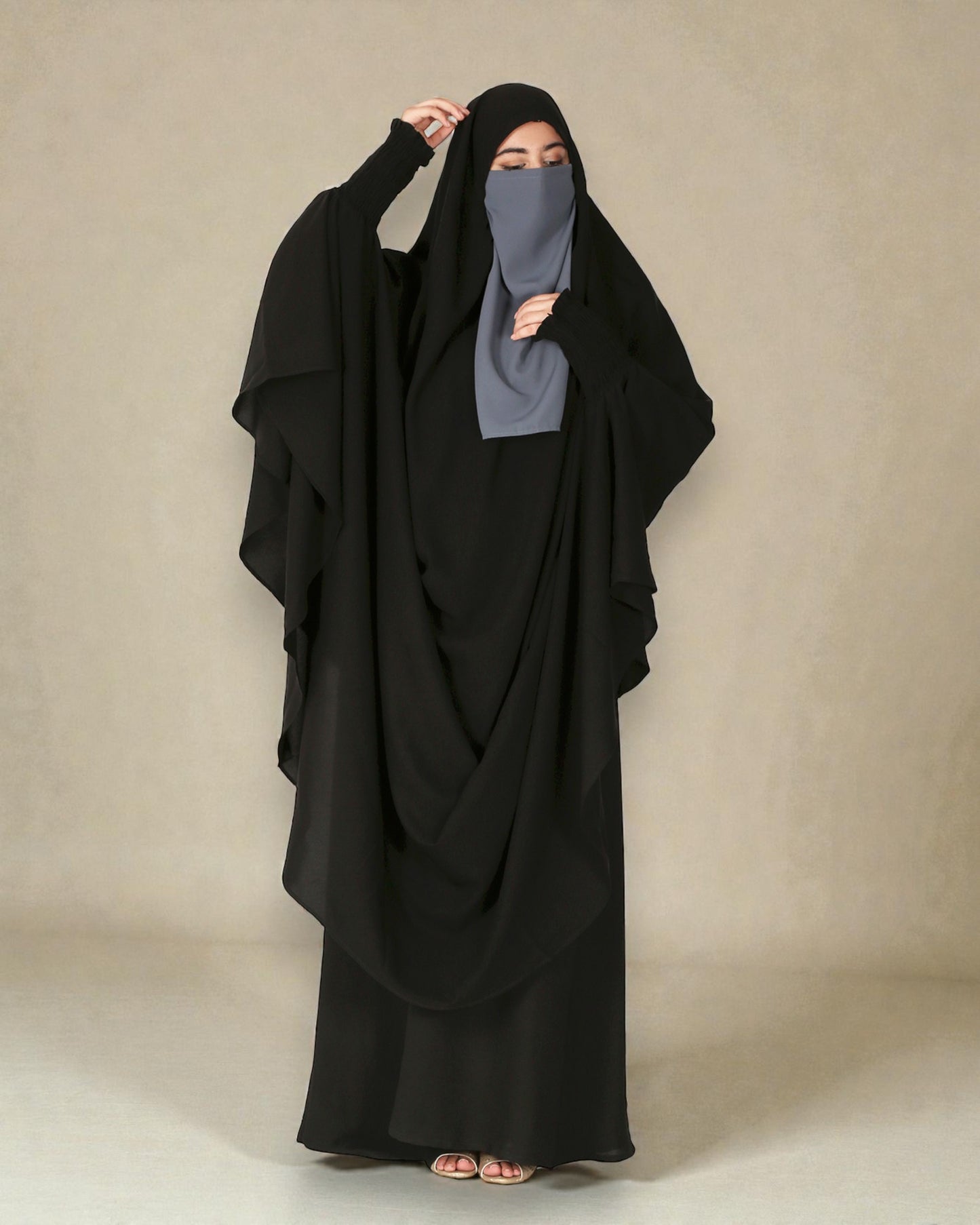 Three Pieces Jilbab Set-Kaftan, Khimar and Nose Piece